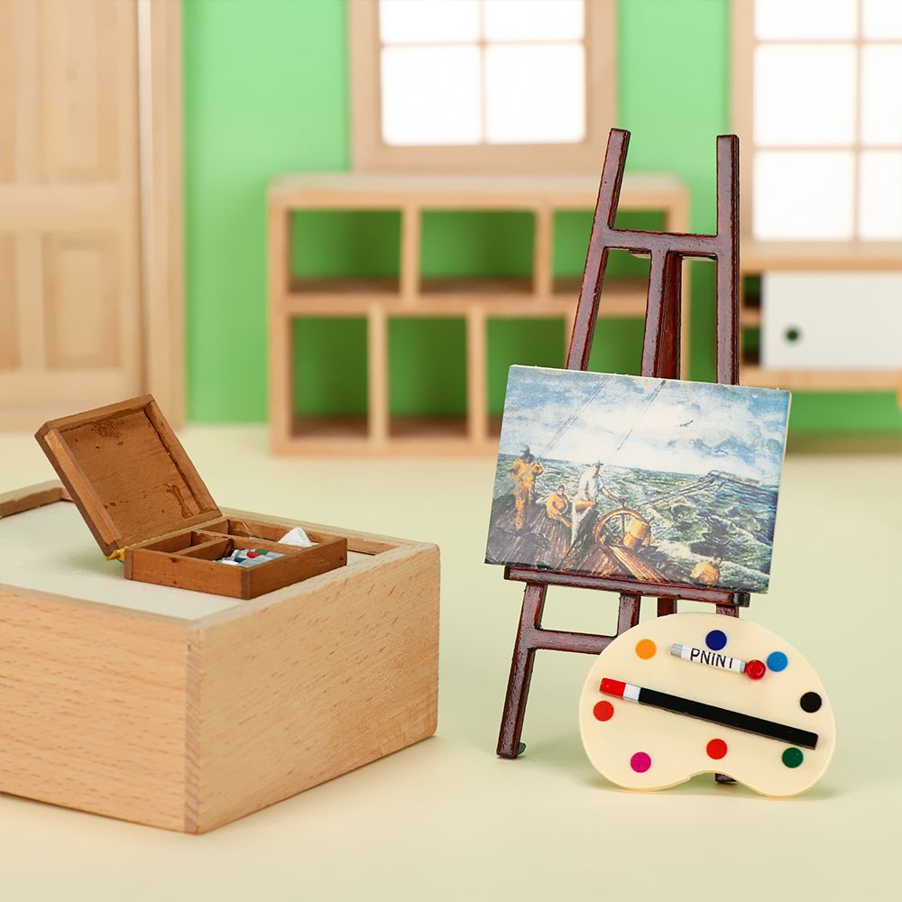 Paint Model Kit - 1:12 miniatur furnitur rumah boneka Easel